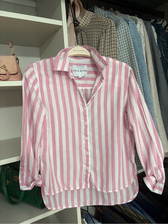 Lola River Tops - Lola River Pink & White Striped Button-Down Shirt Linen